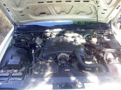 2000 Ford Crown Victoria - The engine compartment of a 2000 Ford Crown Victoria is visible with the hood open, revealing the engine and various components.