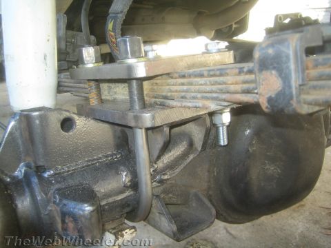 1987 Suzuki Samurai - This photo shows a custom bracket and U-bolt assembly on a vehicle's rear axle, likely for a suspension modification.