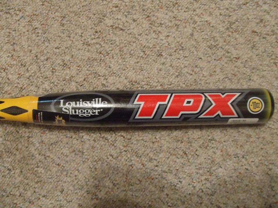 Louisville Slugger TPX baseball bat with yellow end cap and grip