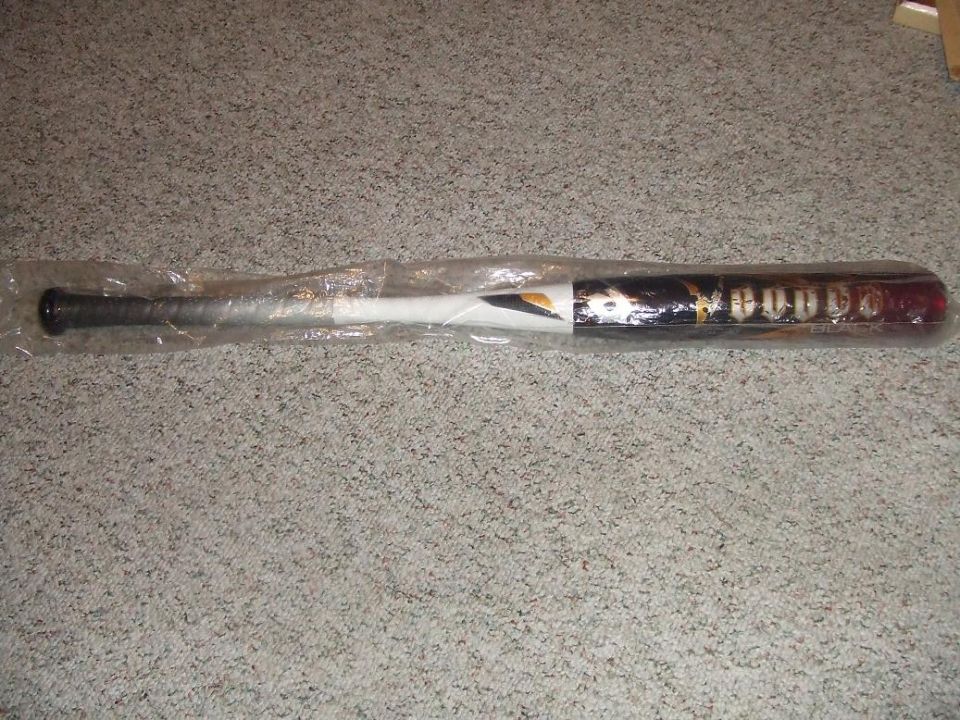 Baseball bat in plastic wrap with gold lettering
