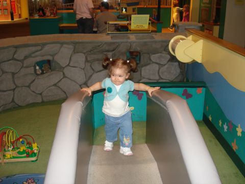 2000 Ford Crown Victoria - A young child stands on a play structure, ready to slide down.