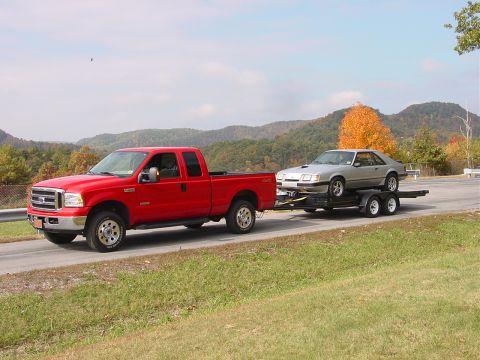 1986 Ford Mustang - The SVO in tow in the West Virginia mountains.