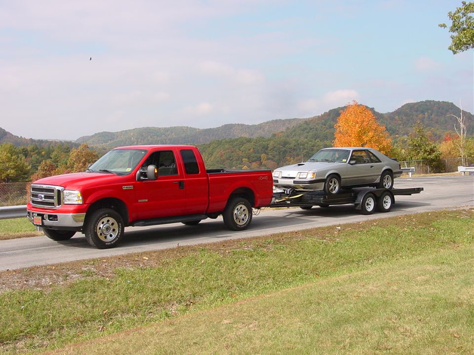 The SVO in tow in the West Virginia mountains.