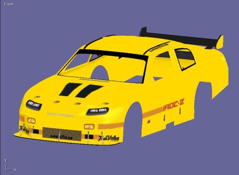 2004 Jeep Wrangler - A yellow race car with 'IROC-Z' branding is shown from a 3/4 front angle.