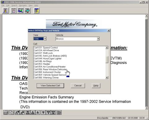 1983 Ford Bronco - A dialogue opens allowing the vehicle & EVTM cell to be selected. Double-clicking the cell name is equivalent to clicking the cell to selec…