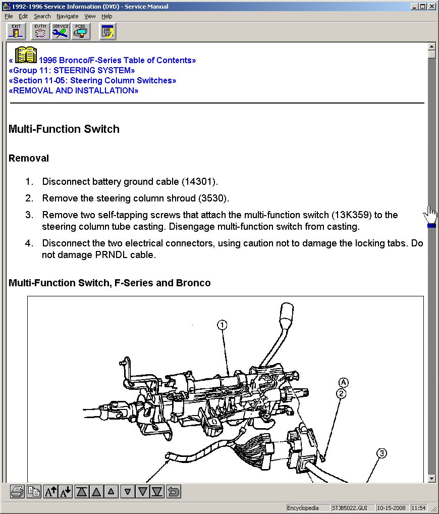 Service manual page with multi-function switch removal steps and diagram