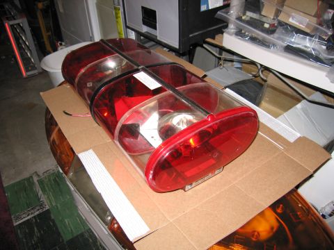 2001 Ford Crown Victoria - A close-up view of an emergency light bar, likely for a police or fire vehicle.