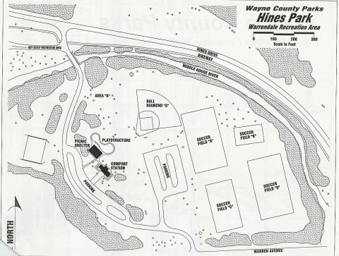 1990 Ford Taurus - Wayne County Parks map of the Hines Park Warrendale Recreation Area, not a vehicle technical document.