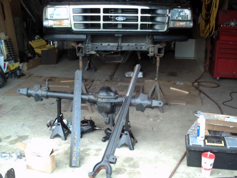 1996 Ford Bronco - Front axle removed from 1996 Ford Bronco during repair or modification.