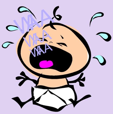 1988 Ford Bronco - A cartoon depicts a baby in a diaper crying with tears and vocalizations.