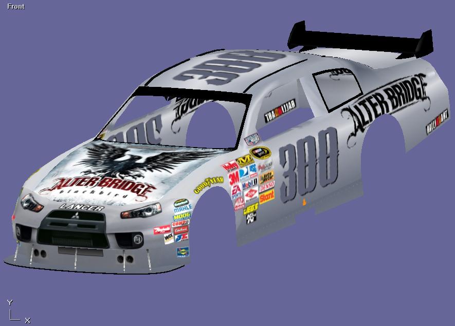 Silver racing car body with 'Alter Bridge Blackbird' graphics, number 388, and various sponsor decals