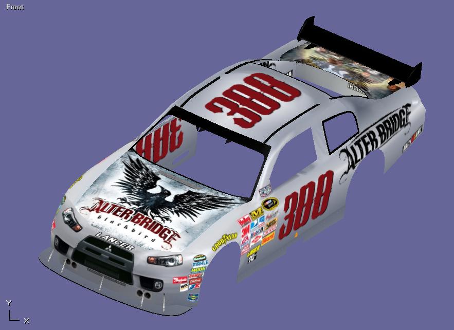 Silver Lancer race car body with 'Alter Bridge' and '388' graphics