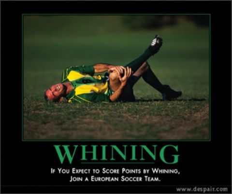 1971 Ford Ranchero - A soccer player is shown on the ground in pain, with text below that reads 'WHINING'.