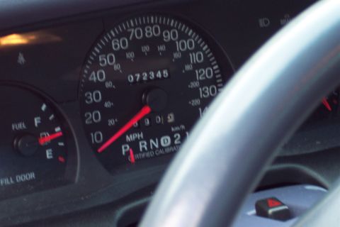 2001 Ford Crown Victoria - Dashboard gauges including speedometer, fuel level, and gear indicator P R N D 2 1.