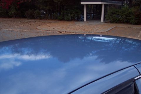 2001 Ford Crown Victoria - The reflection on the car's roof shows trees and a cloudy sky.