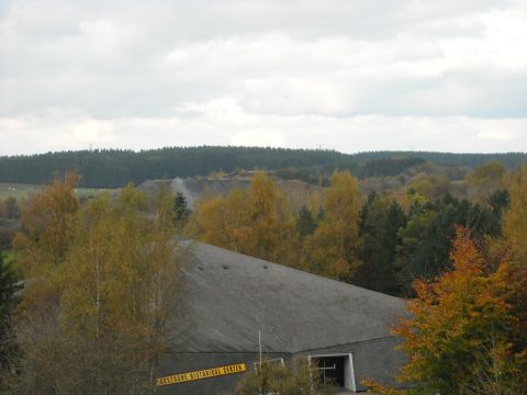 1979 Ford F-150 - A view of autumn foliage and a building labeled 'Bastogne Historical Center' under a cloudy sky.
