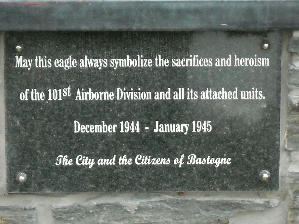 Granite plaque honoring the 101st Airborne Division at Bastogne