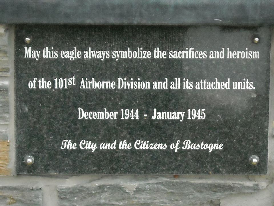 Granite plaque honoring the 101st Airborne Division at Bastogne