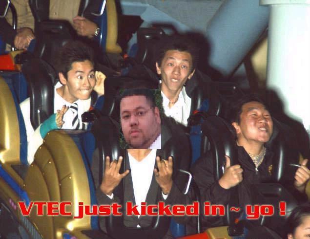 Four people in a roller coaster ride, one with a cast on his arm