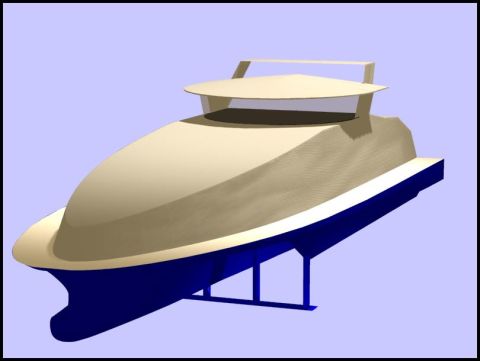 1978 Ford F-250 - A digital rendering depicts a boat with a beige upper deck and a blue hull, supported by a stand.