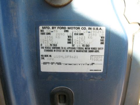 1979 Ford Bronco - This vehicle identification sticker details manufacturing information, including date and weight specifications.