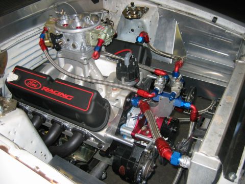 1992 Ford Mustang - Engine bay details with a Ford Racing valve cover and performance fuel system components.