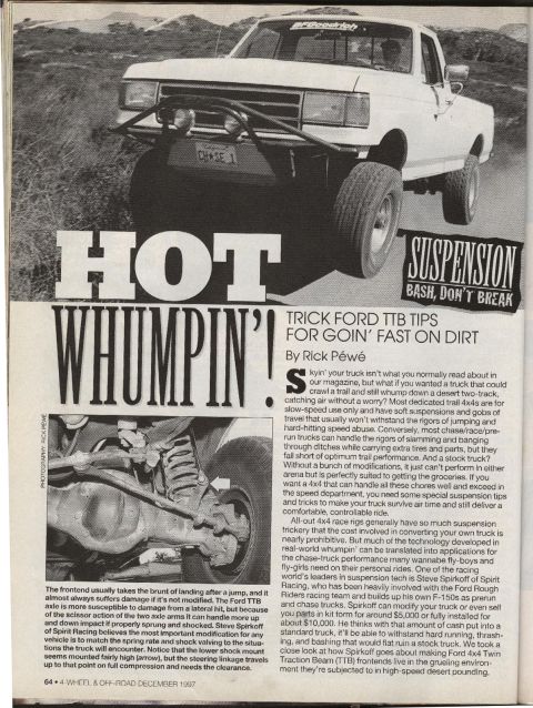 1984 Ford Bronco - Scanned magazine page from 4-Wheel & Off-Road, December 1997, page 64, headlined "HOT WHUMPIN'!" with the subhead "Trick Ford TTB tips for…