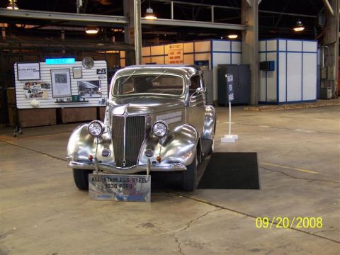 1974 Ford Ranchero - This polished 1936 Ford is displayed with a sign indicating it is all stainless steel.