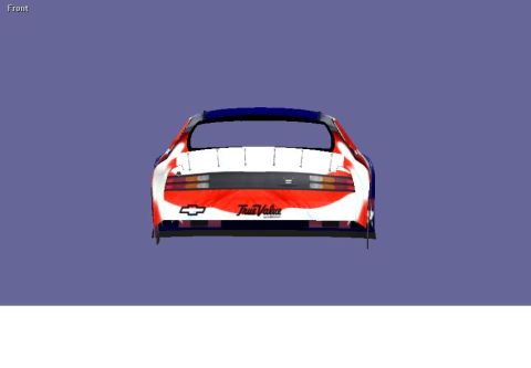 2004 Jeep Wrangler - A Chevrolet Camaro race car is shown from the rear, displaying a patriotic red, white, and blue livery.