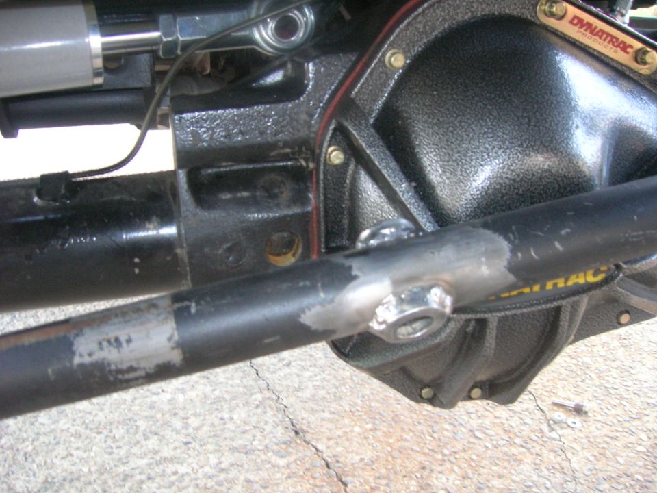 Close-up of Dynatrac differential cover and steering linkage