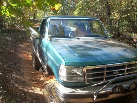 1992 Ford Bronco - This 1992 Ford F-150 pickup truck is shown off-road with large tires and a brush guard.