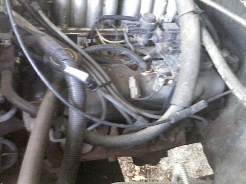 1994 Ford Bronco - Close-up view of the engine compartment in a 1994 Ford Bronco.