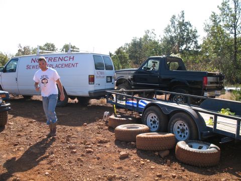 1993 Ford Bronco - the Shit-Mobile (Jack's tow rig), Joe, and Joe's Bronco.