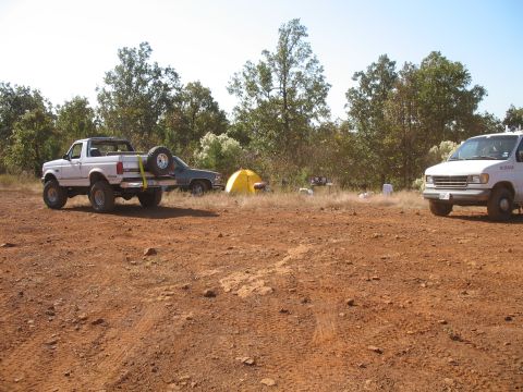 1993 Ford Bronco - Ben's rig and the rest of camp behind the Shitmobile.
