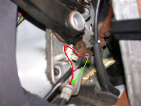 2000 Ford Crown Victoria - The red path is where the cable rests when the parking brake is released. I'm assuming it should be where the green line is.