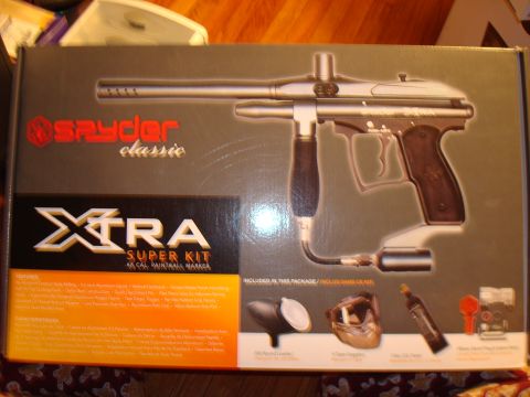 1977 Ford F-100 - Box for a Spyder Xtra Super Kit paintball marker, showing the marker and included accessories.