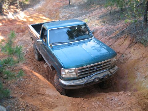 1993 Ford Bronco - it wasn't bad, but it was sloped over. Will was gonna crush his fender if he kept going.