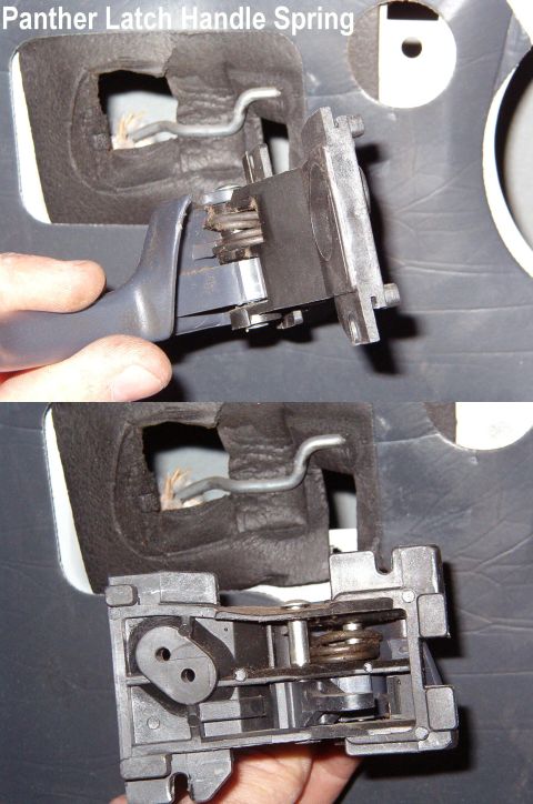 1998 Mercury Grand Marquis - This is why the latch handle doesn't return into its pocket - the spring is broken. I suspect this shade of blue handle isn't avaiable new…