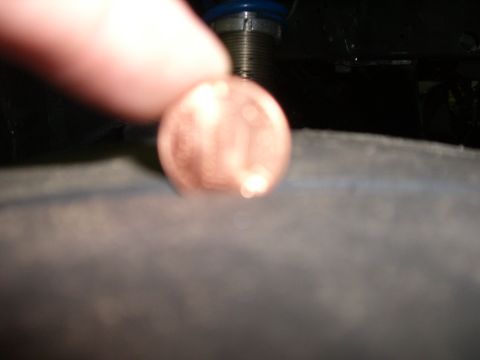 1988 Ford Bronco - A penny is held over the tread of a tire, with the Supermotors.net logo in the lower right corner.