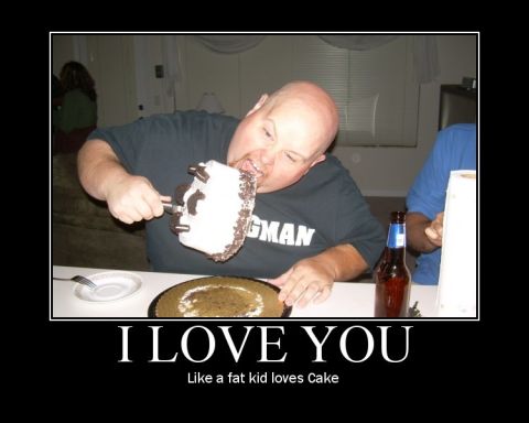 2006 Ford E350 - A man is shown eating a large cake directly from a serving utensil.