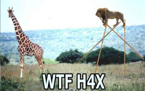 2006 Ford E350 - A surreal scene depicts a giraffe standing next to a lion precariously balanced on wooden stilts.
