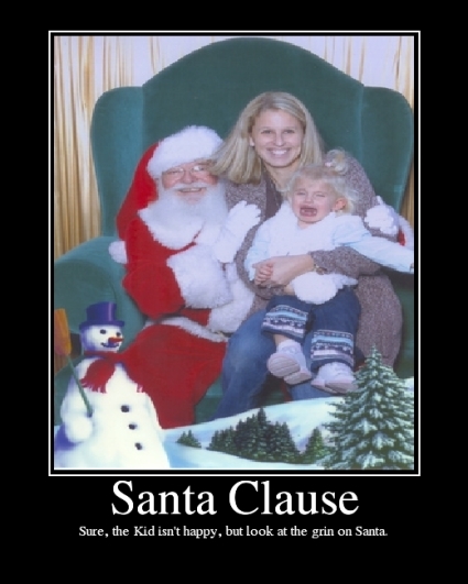2006 Ford E350 - A humorous photo of Santa Claus with a woman and a distressed child, captioned 'Santa Clause'.