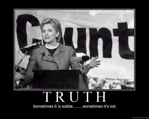 2006 Ford E350 - A meme Hillary Clinton speaking, with controversial text on a banner and below the image.