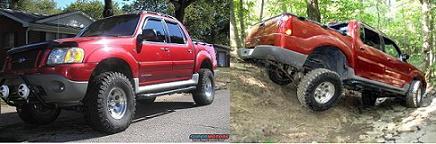2002 Ford Sport Trac - Modified 2002 Ford Sport Trac shown in two different environments: parked and off-roading on a trail.