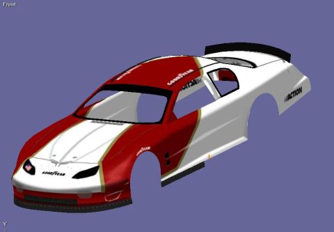 2004 Jeep Wrangler - This is a 3D rendering of a NASCAR race car body, red and white paint with Goodyear branding.