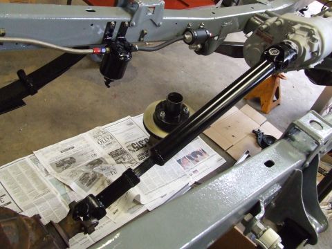 1967 Ford Bronco - Close-up view of vehicle frame and drivetrain components during restoration.