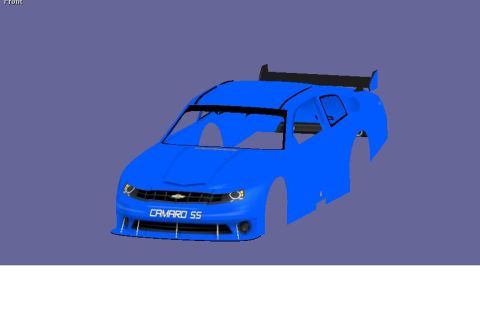 2004 Jeep Wrangler - A blue Camaro SS race car is shown from a three-quarter front view against a purple background.
