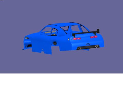2004 Jeep Wrangler - This is a blue car body shell, likely a racing or custom build, viewed from the rear.