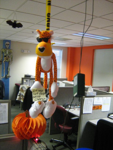 1988 Mercury Grand Marquis - Office cubicles decorated for Halloween with a hanging mascot and a skeleton poster.