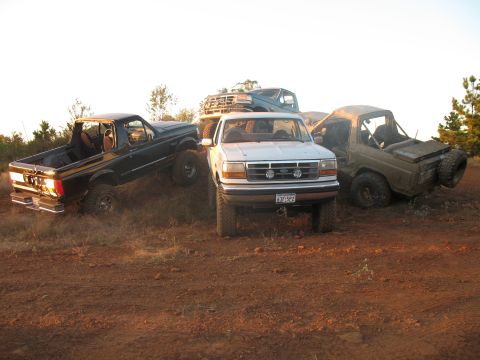 1993 Ford Bronco - Ben's old lady had us posing on the dirt mound next to camp...
